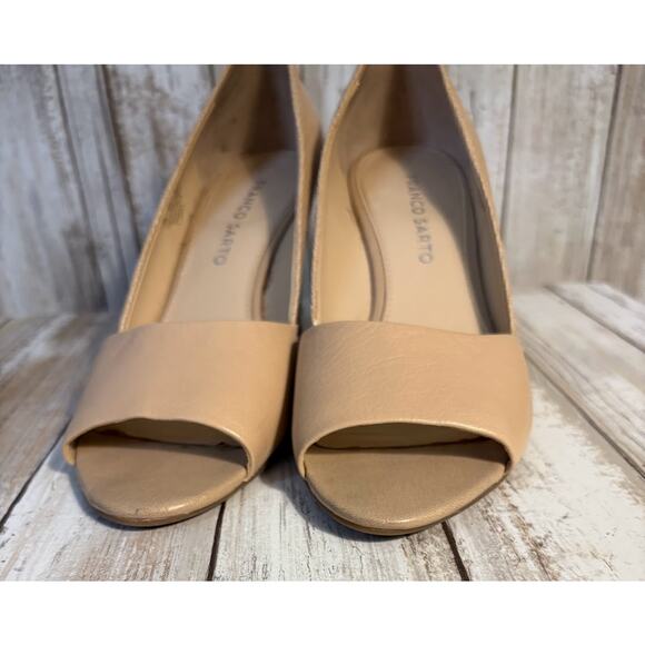 Franco Sarto Beige Nude Leather Peep Toe Wedges - Size 7.5 - Picture 6 of 10